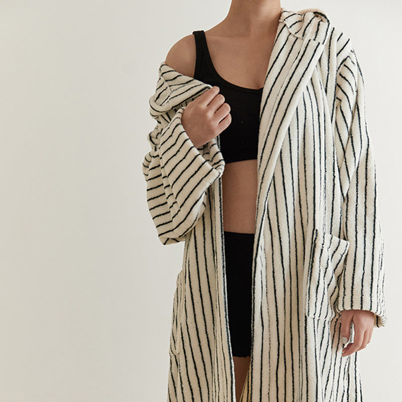 Cotton Hooded Bathrobe with Pockets - image 1