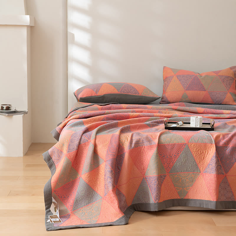 Triangle Pattern Print Cotton Reversible Quilt - image 16