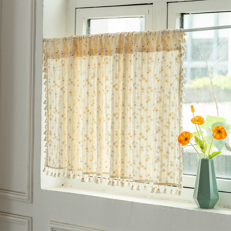 Beige Daisy Pattern Tier Curtain - Hook - 55"W x 102"L - image 0