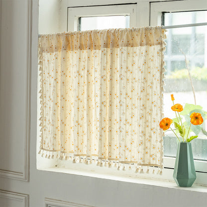 Beige Daisy Pattern Tier Curtain - Hook - 55"W x 102"L - image 0
