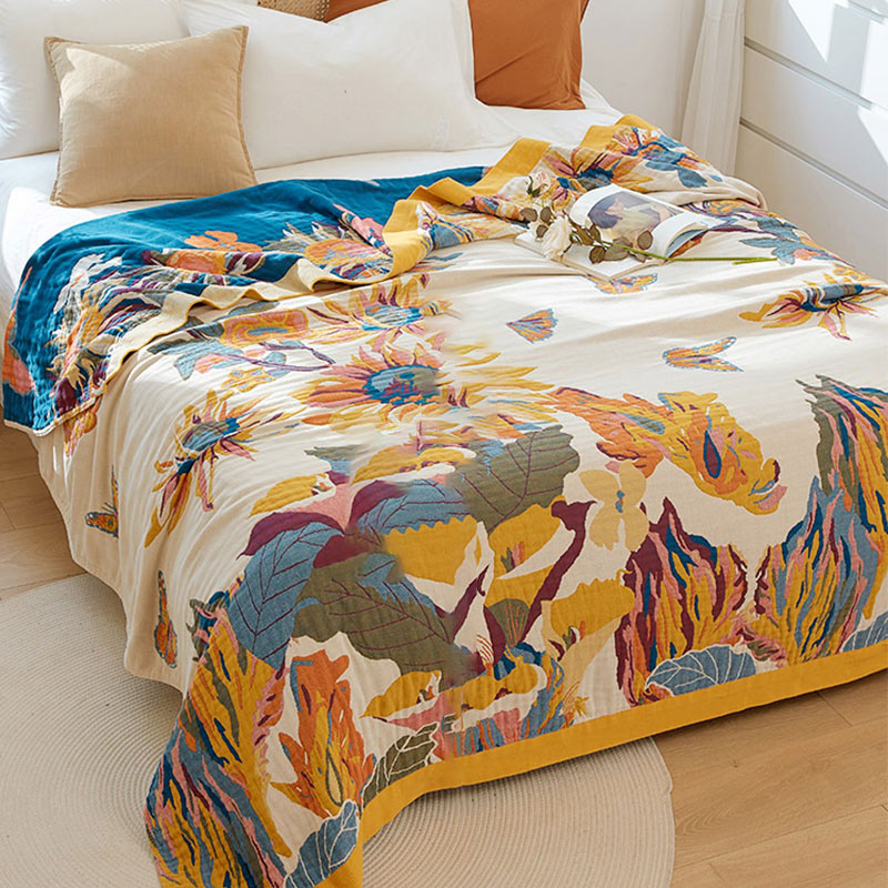 Butterfly Flower Print Cotton Reversible Quilt - image 1