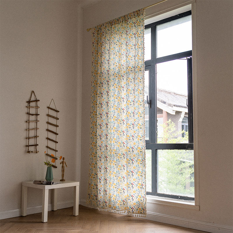 Yellow Flower Tassel Light Filtering Curtain - image 1