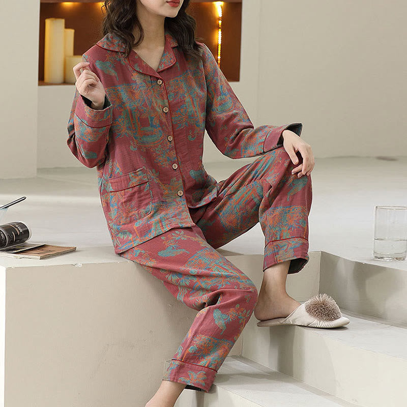 Flower Print Cotton Double-layer Loungewear Set - image 2