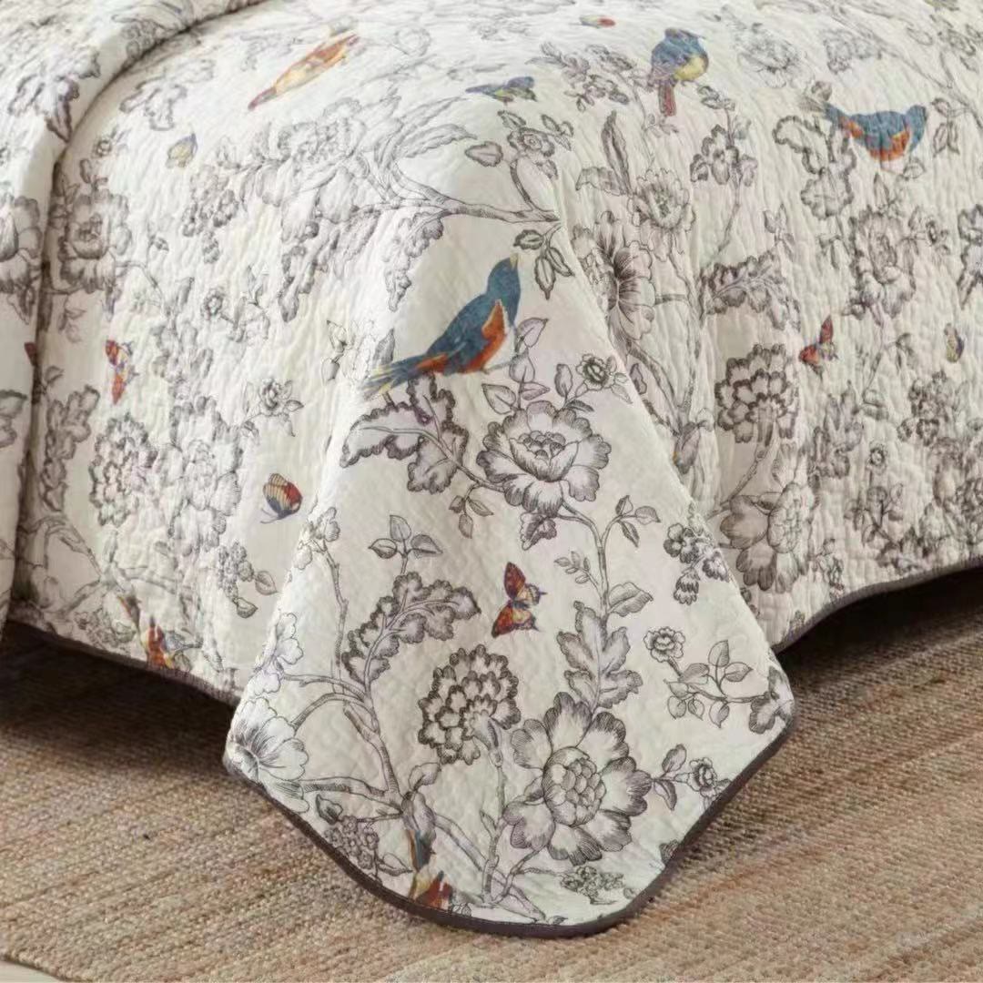 Spring Flower & Bird Quilt with Pillowcase - image 1