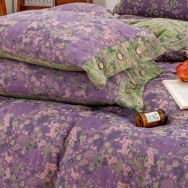 Boho Flower Purple Cotton Bedding Sets(4PCS) - image 6