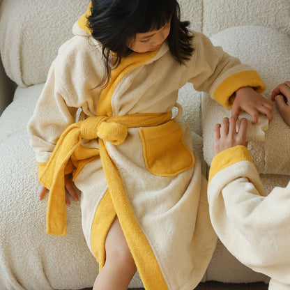Flower Colorblock Cotton Hooded Bathrobe - image 3