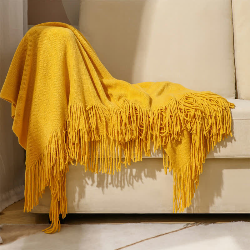 Simple Solid Color Tassel Throw Blanket - Yellow - 51" x 94" - image 0