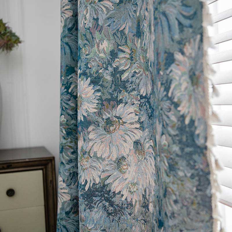 Flower Oil Painting Style Tassel Curtain - image 5