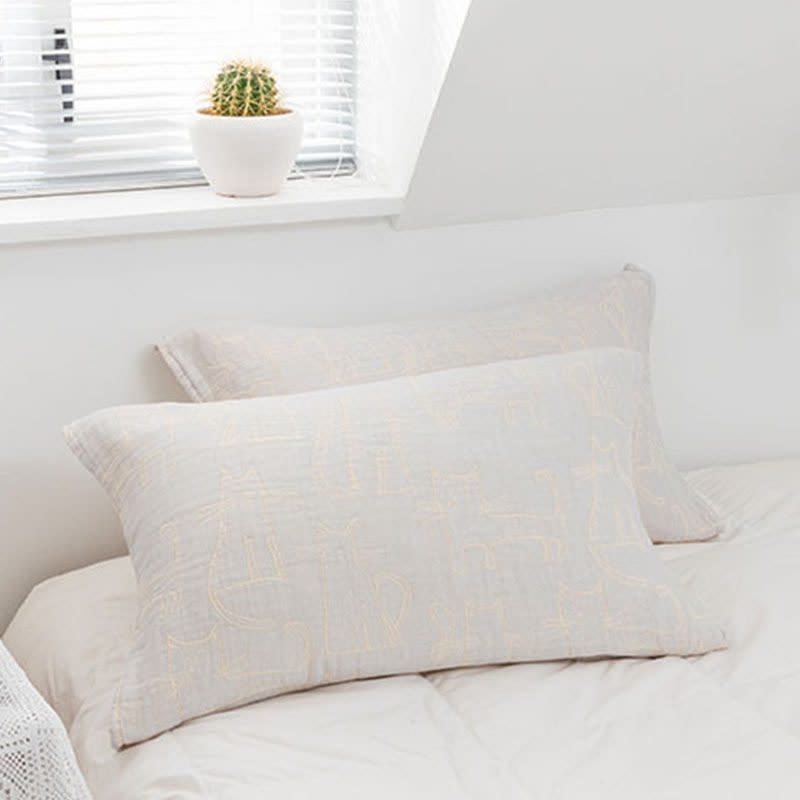 Ownkoti Cat Printed Pillow Towel Bed Cotton Pillow Decor (2PCS) - Beige - 52cm x 75cm - image 4