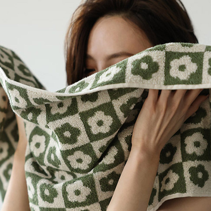 Plaid Flower Breathable Cotton Towel - image 2