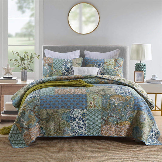 Bohemian Floral Stitching Quilt with Pillowcases - King - image 0
