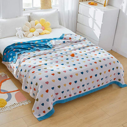 Colorful Hearts Cotton Gauze Reversible Quilt - image 7