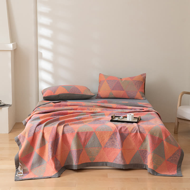 Triangle Pattern Print Cotton Reversible Quilt - Pink & Gray - 2PCS Pillowcases - 19" × 29" - image 12
