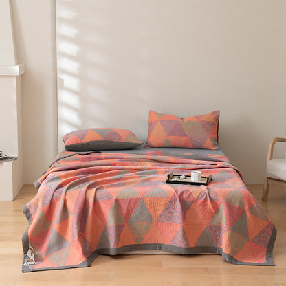 Triangle Pattern Print Cotton Reversible Quilt - Pink & Gray - 2PCS Pillowcases - 19" × 29" - image 12