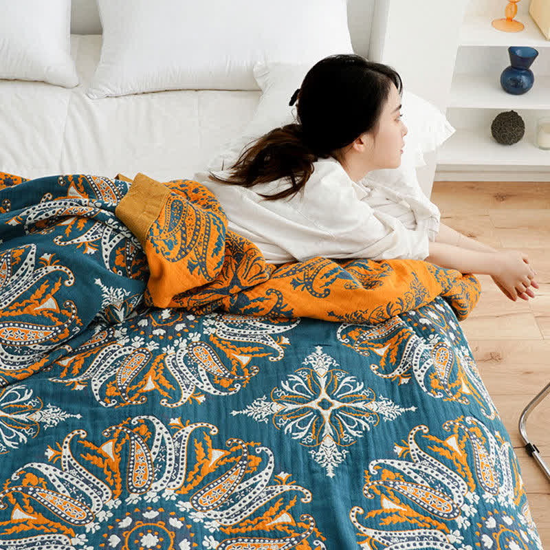 Flower Cotton Gauze Quilt Reversible Blanket - image 13