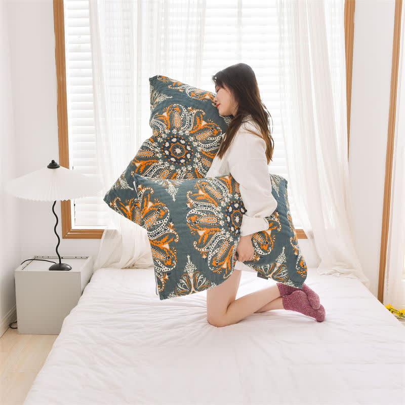 Dark Cyan Flower Pattern Pillow Towel (2PCS) - image 6