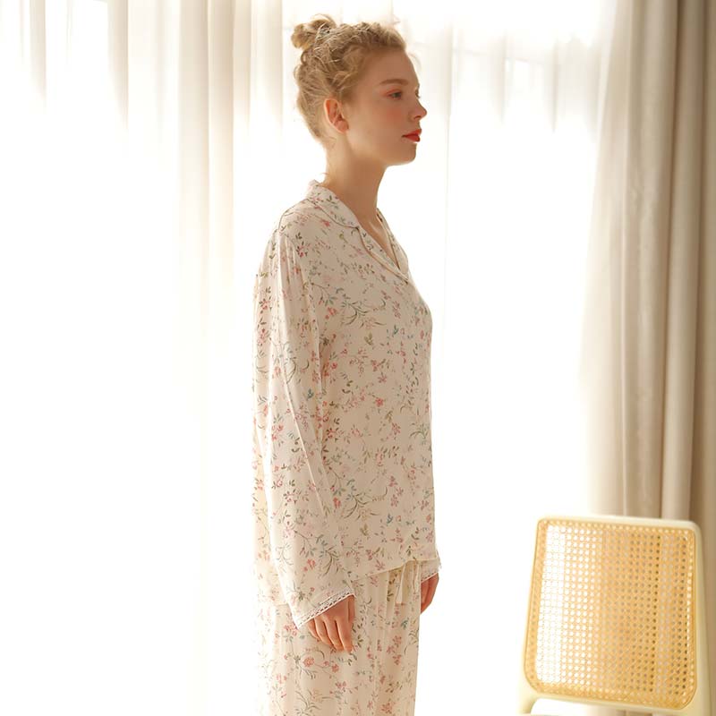 Ownkoti Floral Satin V-Neck Long Sleeve Loungewear - image 10