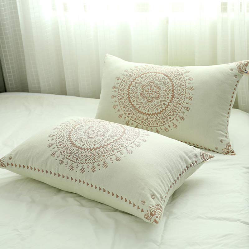 Mandala Cotton Pillow Cover Button Pillowcases (2PCS) - Brown & Beige - 48cm x 74cm - image 4