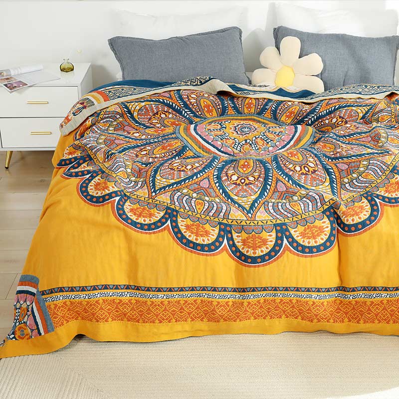 Ownkoti Bohemian Reversible Yellow Flower Summer Quilt - image 3