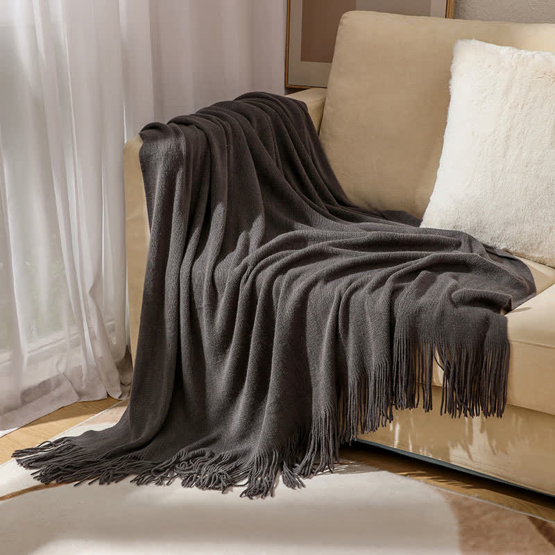 Simple Solid Color Tassel Throw Blanket - image 2