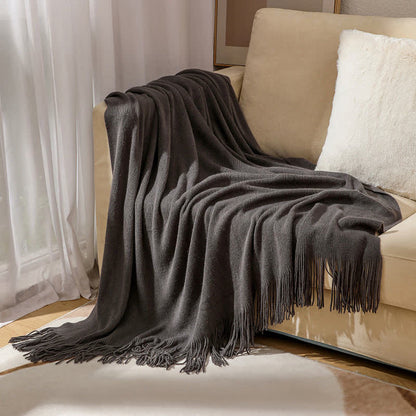Simple Solid Color Tassel Throw Blanket - image 2