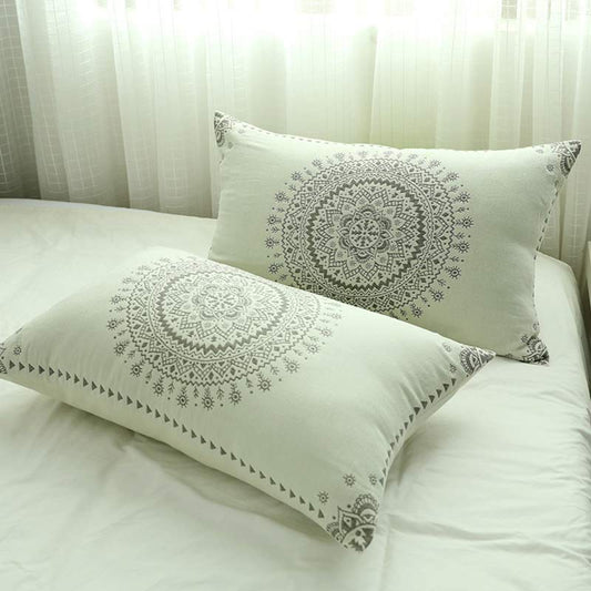 Mandala Cotton Pillow Cover Button Pillowcases (2PCS) - Gray & Beige - 48cm x 74cm - image 0