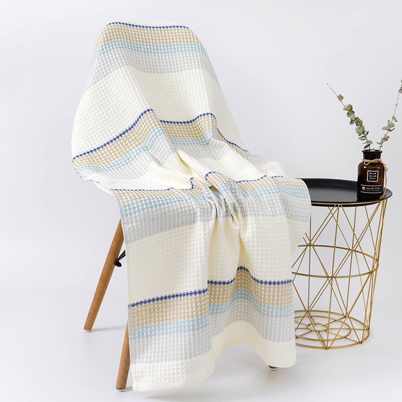 Ownkoti Colorblock Striped Cotton Bath Towel - Light Yellow - 70*140cm - image 2