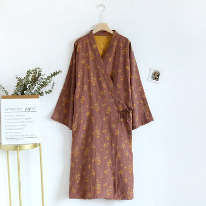 Floral Cotton Comfy Loose Bathrobe Pajama - Brown - One Size - image 8