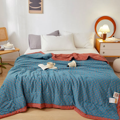 Grid Soft Pure Cotton Reversible Quilt  - Blue & Red - King - image 7