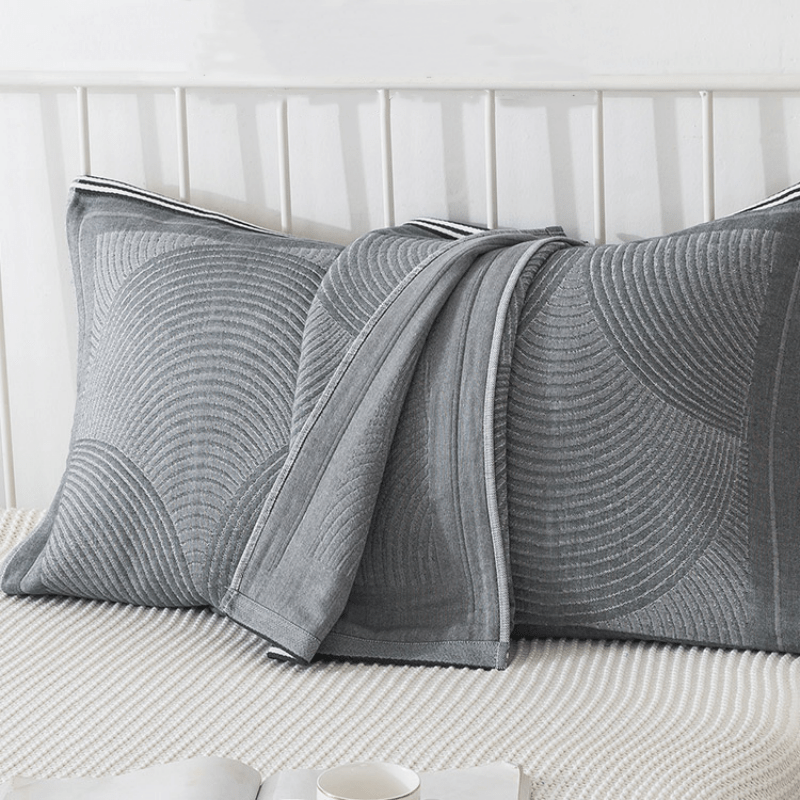 Ownkoti Circle Stripe Breathable Pillow Towel (2PCS) - Gray - 52cm x 75cm - image 7