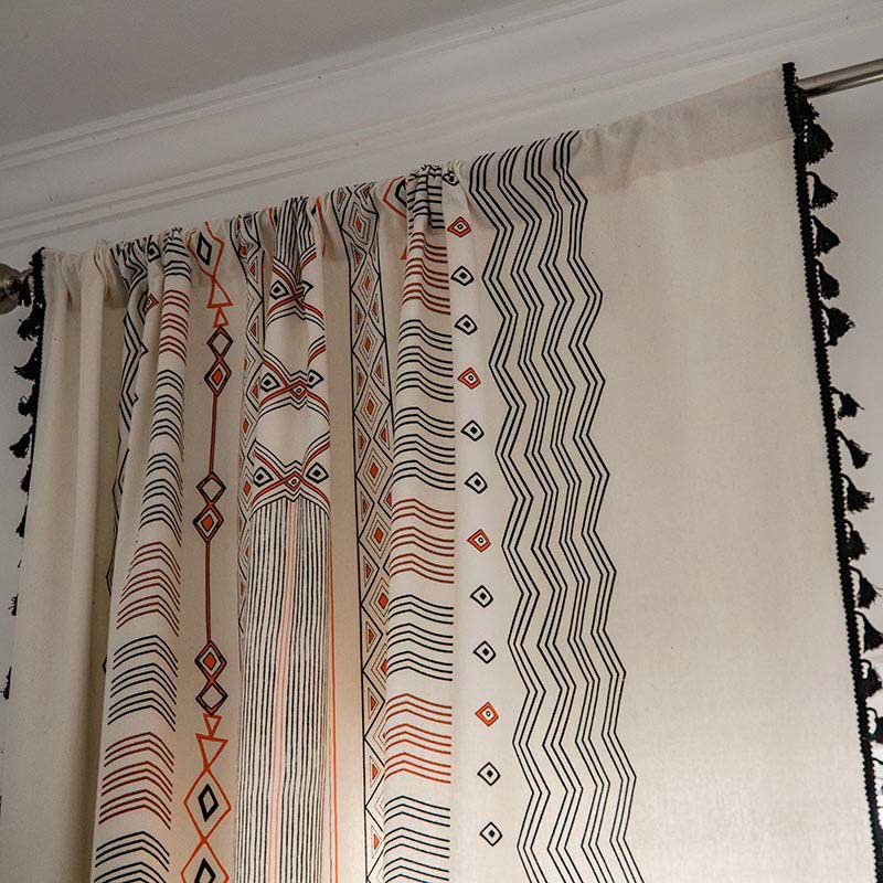 Orange & Black Semi Blackout Tassel Curtain - image 6