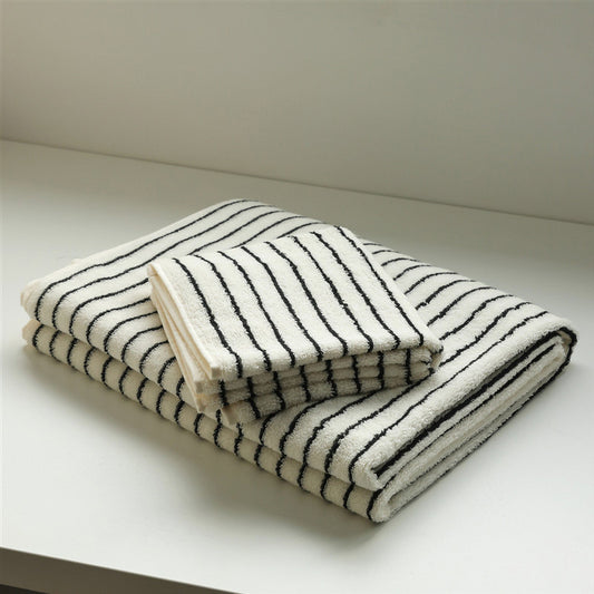 White & Black Striped Breathable Cotton Towel - Black & White - 70cm x 140cm - image 0