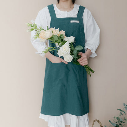 Simple Cotton Pure Color Cross-back Apron - Dark Green - One Size - image 3