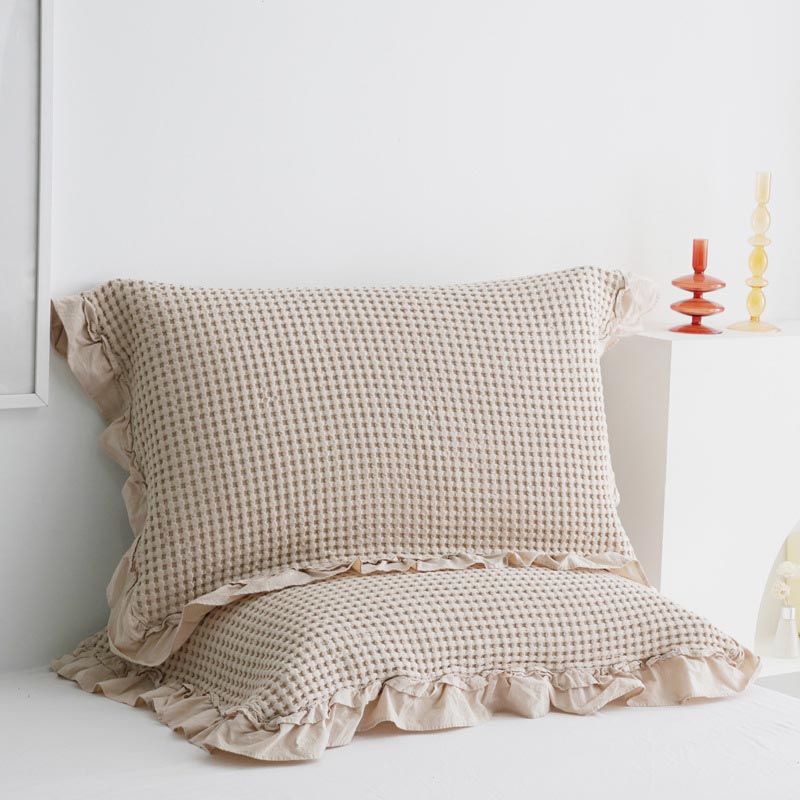 Waffle Weave Cotton Pillowcases with Ruffle (2PCS) - image 8