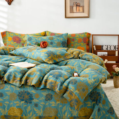 Retro Flower Leaf Cotton Bedding Sets(4PCS) - image 4