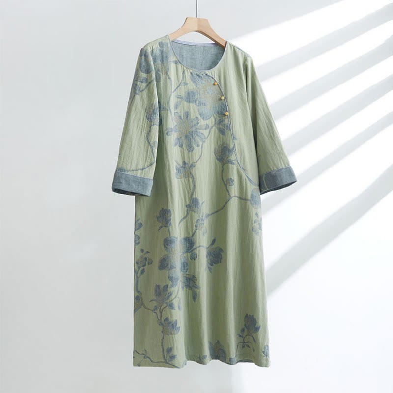  Magnolia Jacquard Cotton Short Nightdress - Green - XL - image 2