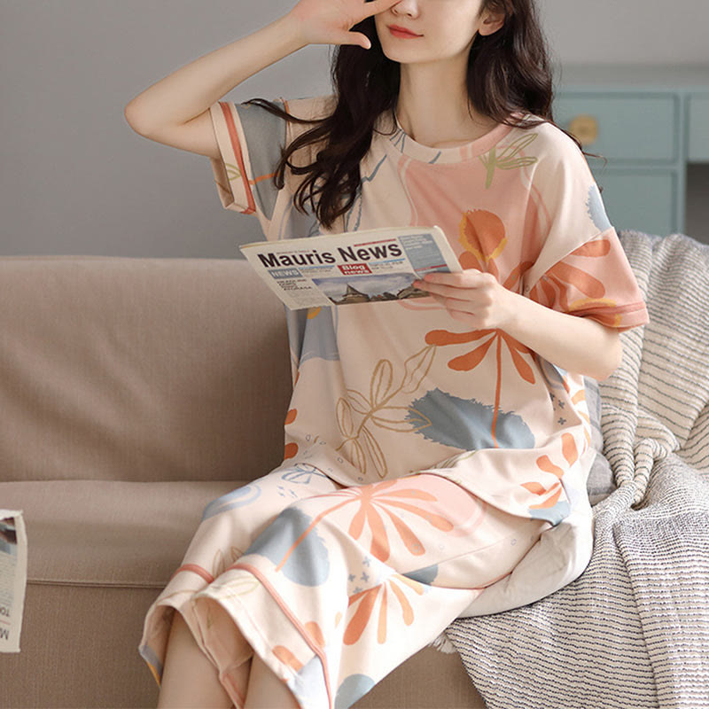 Flower Leaf Print Cotton Loungewear Set - image 2