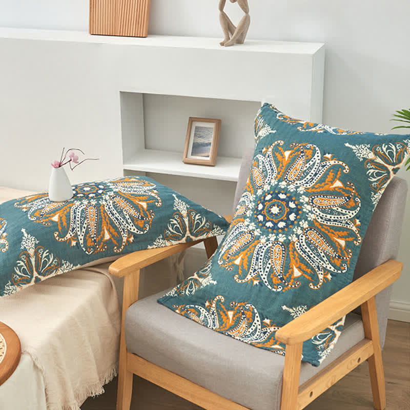 Dark Cyan Flower Pattern Pillow Towel (2PCS) - image 2
