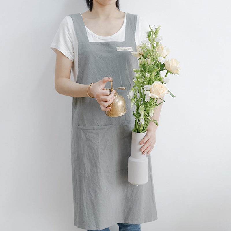 Simple Cotton Pure Color Cross-back Apron - Gray - One Size - image 9