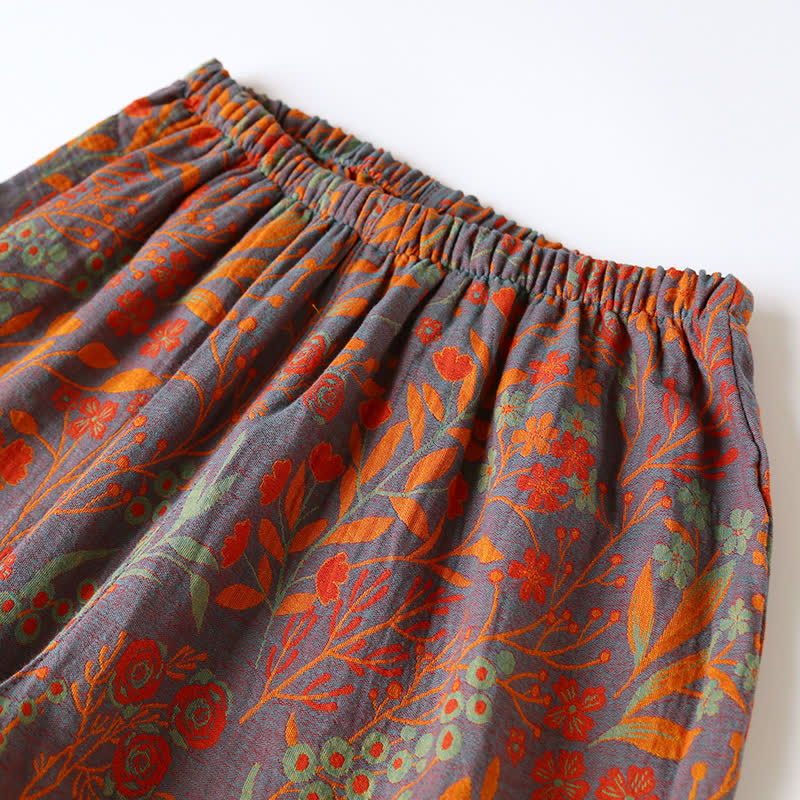 Vintage Leaf Cotton Lapel Loungewear Set - image 9