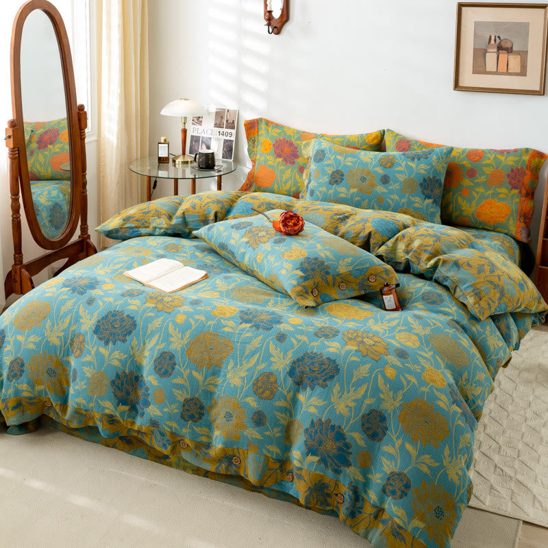 Retro Flower Leaf Cotton Bedding Sets(4PCS) - image 5