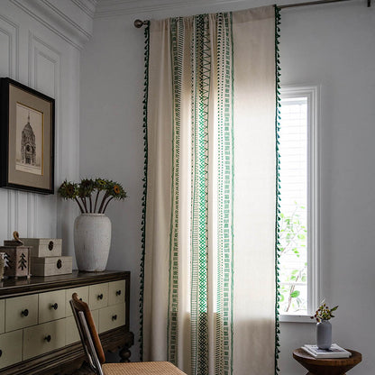 Ownkoti Bohemian Geometric Cotton Semi Blackout Curtains - Green - Rod Pocket - 59"W x 110"L - image 9