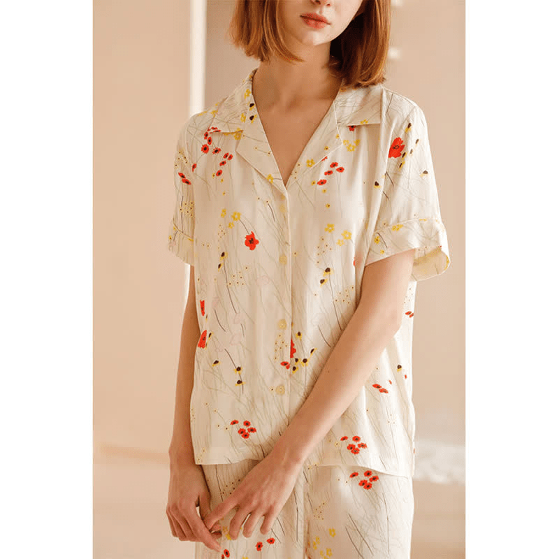 Flower Leaf Breathable V-neck Loungewear Set - image 2