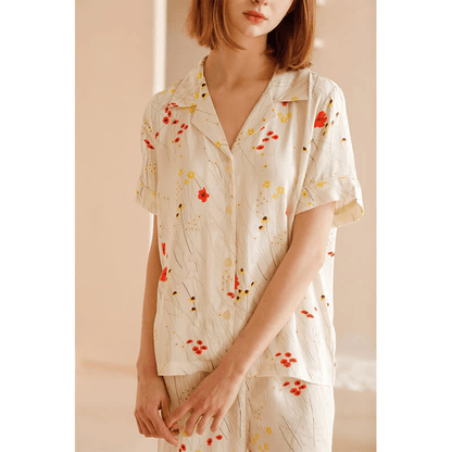 Flower Leaf Breathable V-neck Loungewear Set - image 2
