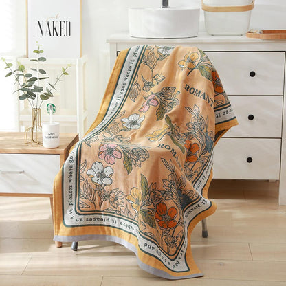 Ownkoti Flower Mixed Color Reversible Bath Towel - Yellow - 80cm x 160cm - image 9