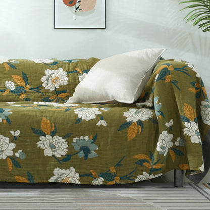 Ownkoti Cotton Flower Reversible Blanket Couch Cover - Green - 90" x 98" - image 0
