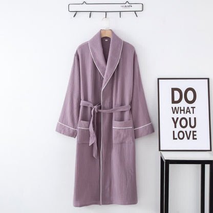 Solid Color Lapel Home Sleep Bathrobe - Purple - XXL - image 7
