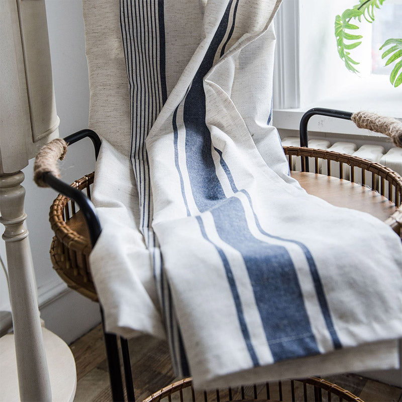 Ownkoti Navy & Beige Striped Semi-Blackout Curtains - image 3