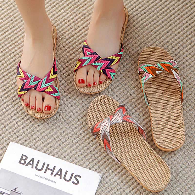 Boho Cross Anti-slip Flax Slippers - image 0
