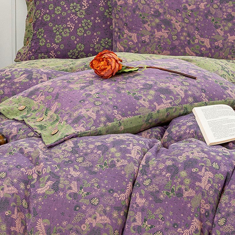 Boho Flower Purple Cotton Bedding Sets(4PCS) - image 8